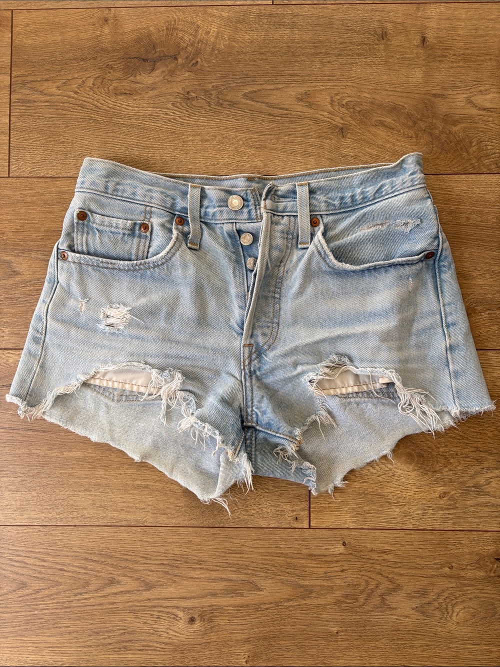 Levi's 501 Light Wash Distressed Denim Jean Cutoff Shorts